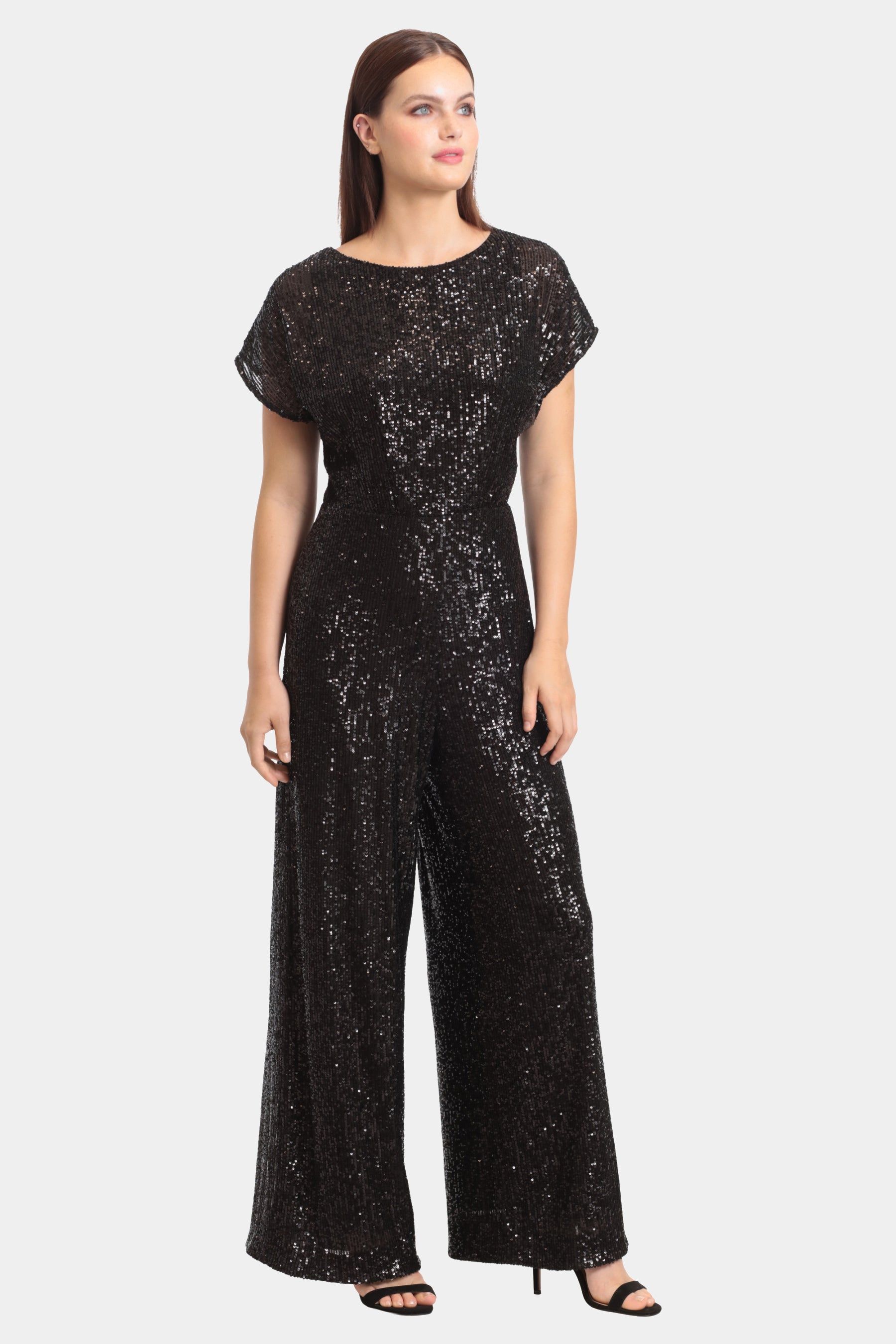 Short Sleeve Stretch Sequin Jumpsuit sold by Lord & Taylor product image thumbnail 2