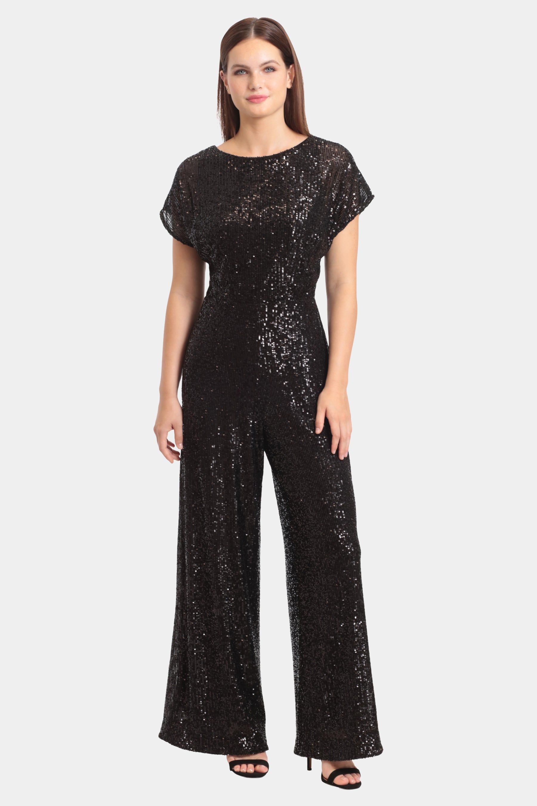 Short Sleeve Stretch Sequin Jumpsuit sold by Lord & Taylor product image thumbnail 4