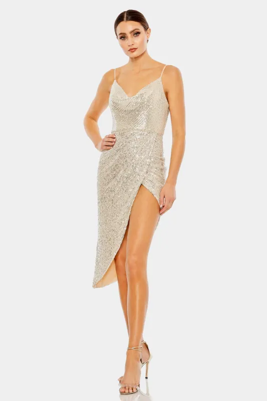 Sequined Cowel Neck Faux Wrap Dress sold by Lord & Taylor