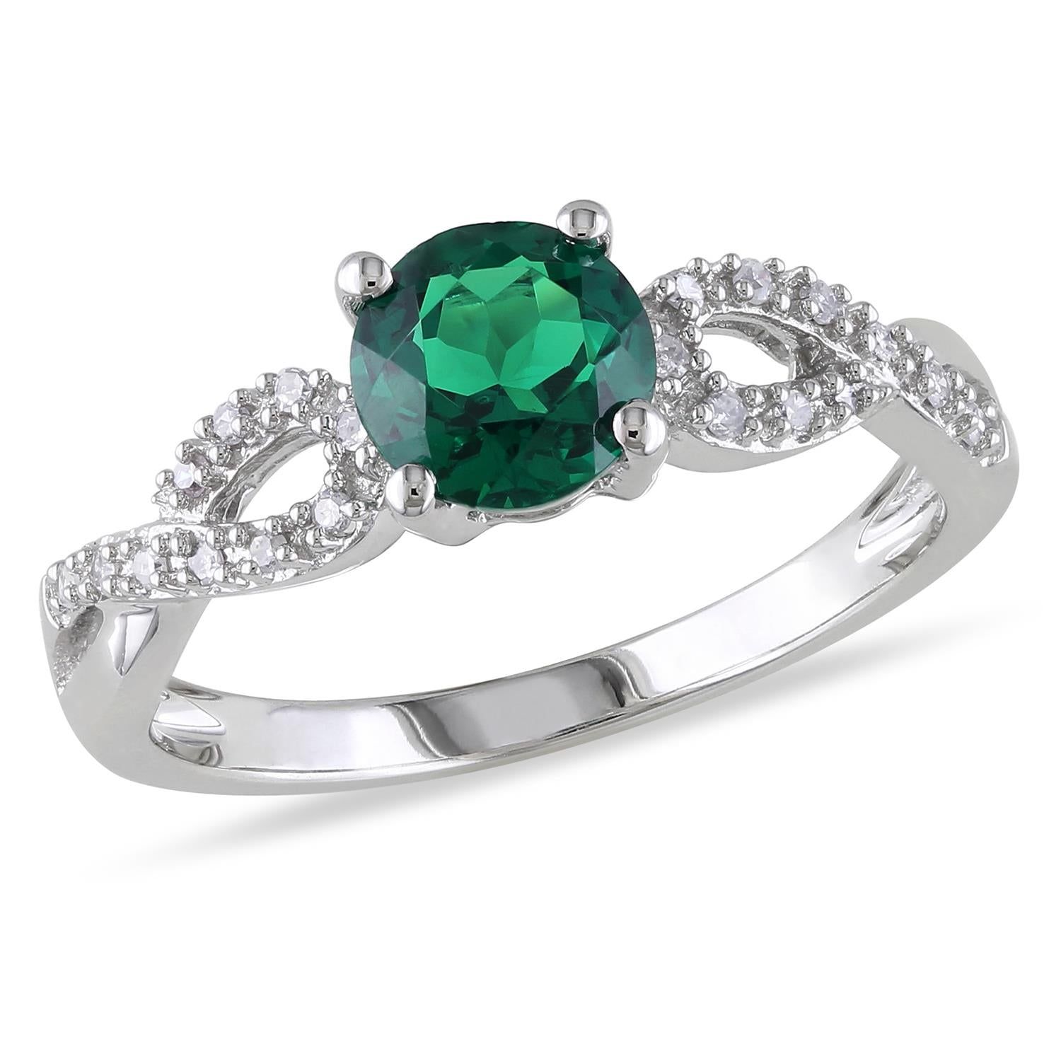 10k White Gold Created Emerald and Diamond Ring sold by Lord & Taylor