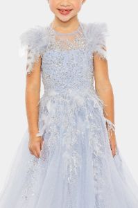 Girls Feather Detail Sleeve Glitter Tulle Dress sold by Lord & Taylor