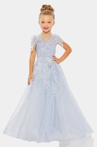 Girls Feather Detail Sleeve Glitter Tulle Dress sold by Lord & Taylor