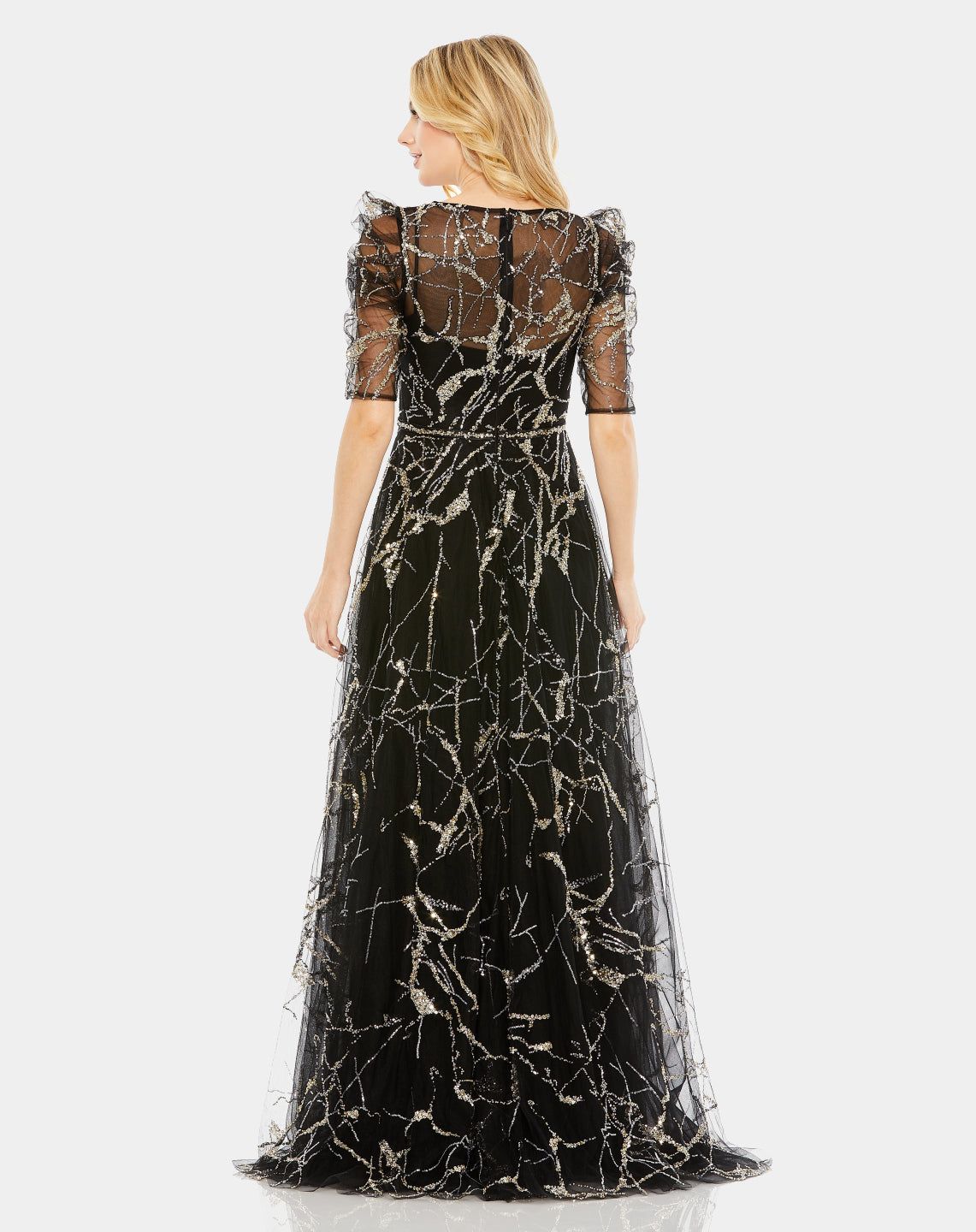 Embellished Gathered Puff Sleeve Faux Wrap Gown sold by Lord & Taylor product image thumbnail 2