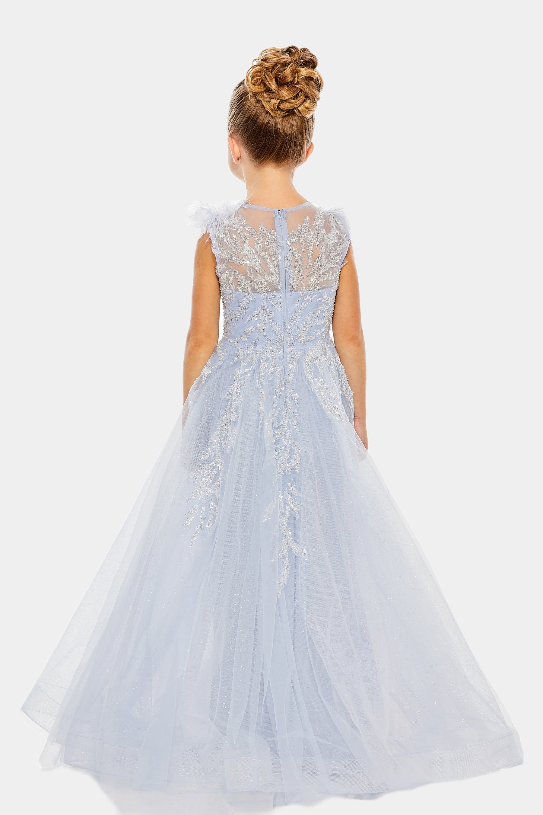 Girls Feather Detail Sleeve Glitter Tulle Dress sold by Lord & Taylor product image thumbnail 4