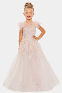 Girls Feather Detail Sleeve Glitter Tulle Dress sold by Lord & Taylor