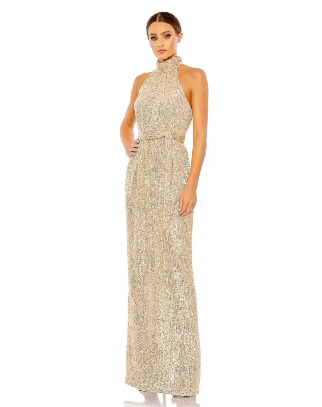 Sequined Halter Neck Beltered Soft Tie Dress sold by Lord & Taylor
