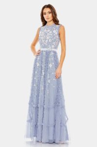 Embellished High Neck Sleeveless Ruffled Gown sold by Lord & Taylor
