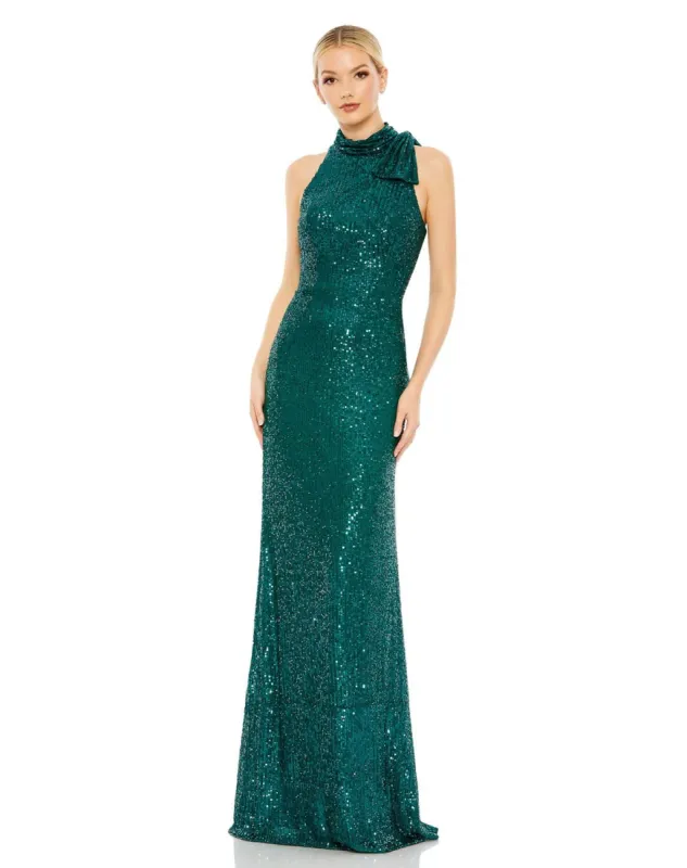 Sequined Soft Tie Halter Neck Column Gown sold by Lord & Taylor