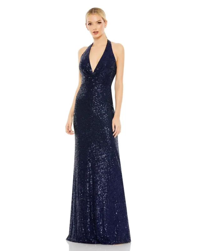 Sequined Halter Strapp Plunge Neck Gown sold by Lord & Taylor