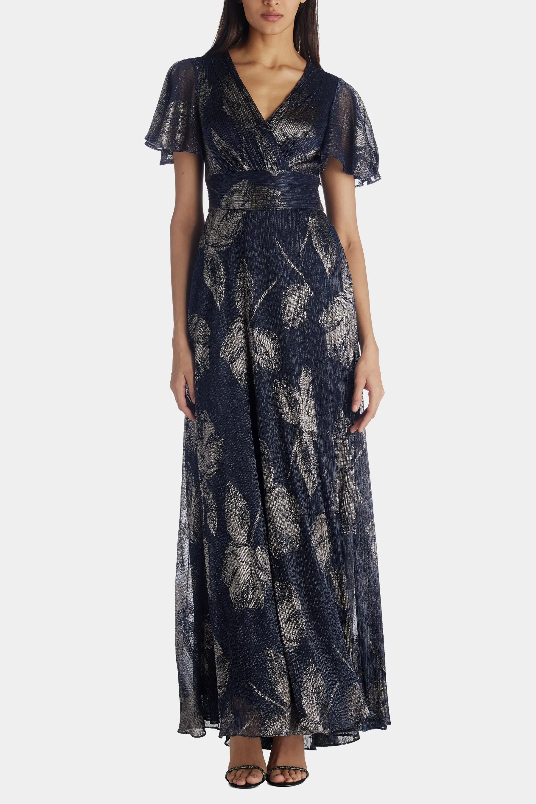 Long Flutter Sleeve Foil Print Dress sold by Lord & Taylor