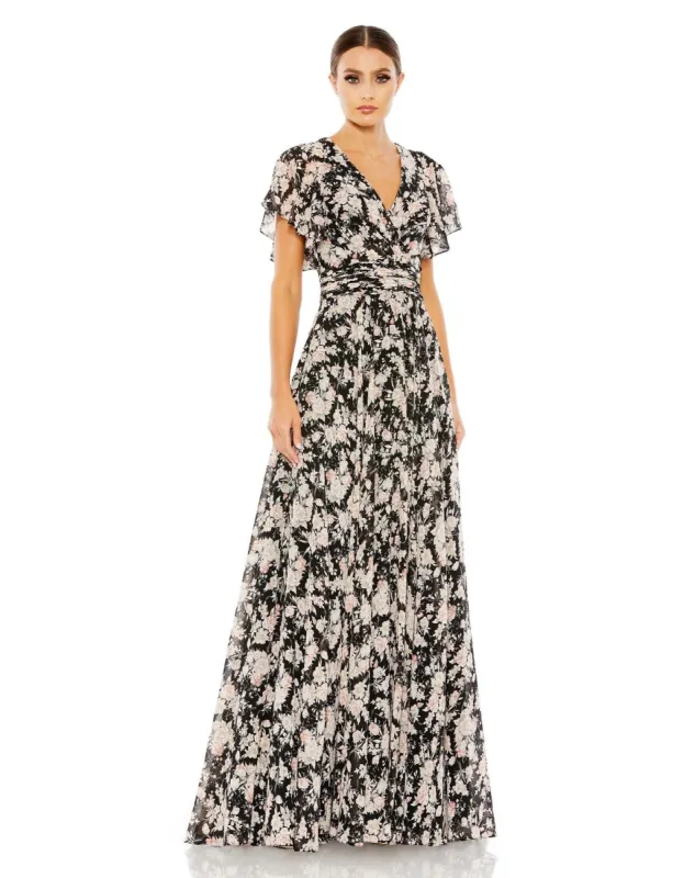 Floral Print Flutter Sleeve A Line Gown sold by Lord & Taylor