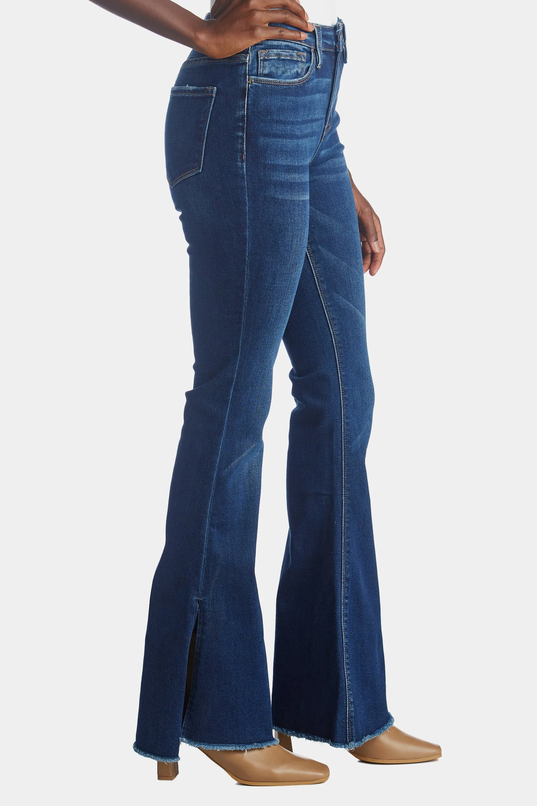 High Rise Slit Uneven Hem Flared Jeans sold by Lord & Taylor product image thumbnail 4