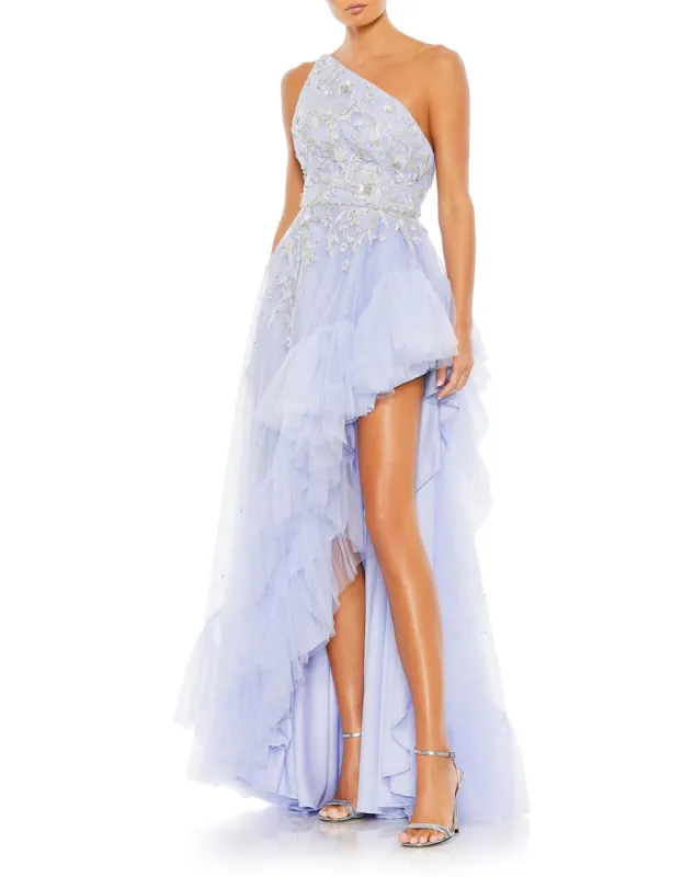 Embellished One Shoulder Asymmetrical Hem Gown sold by Lord & Taylor
