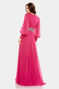 Bishop Sleeve Wrap Over Belt Detail Flowy Gown sold by Lord & Taylor
