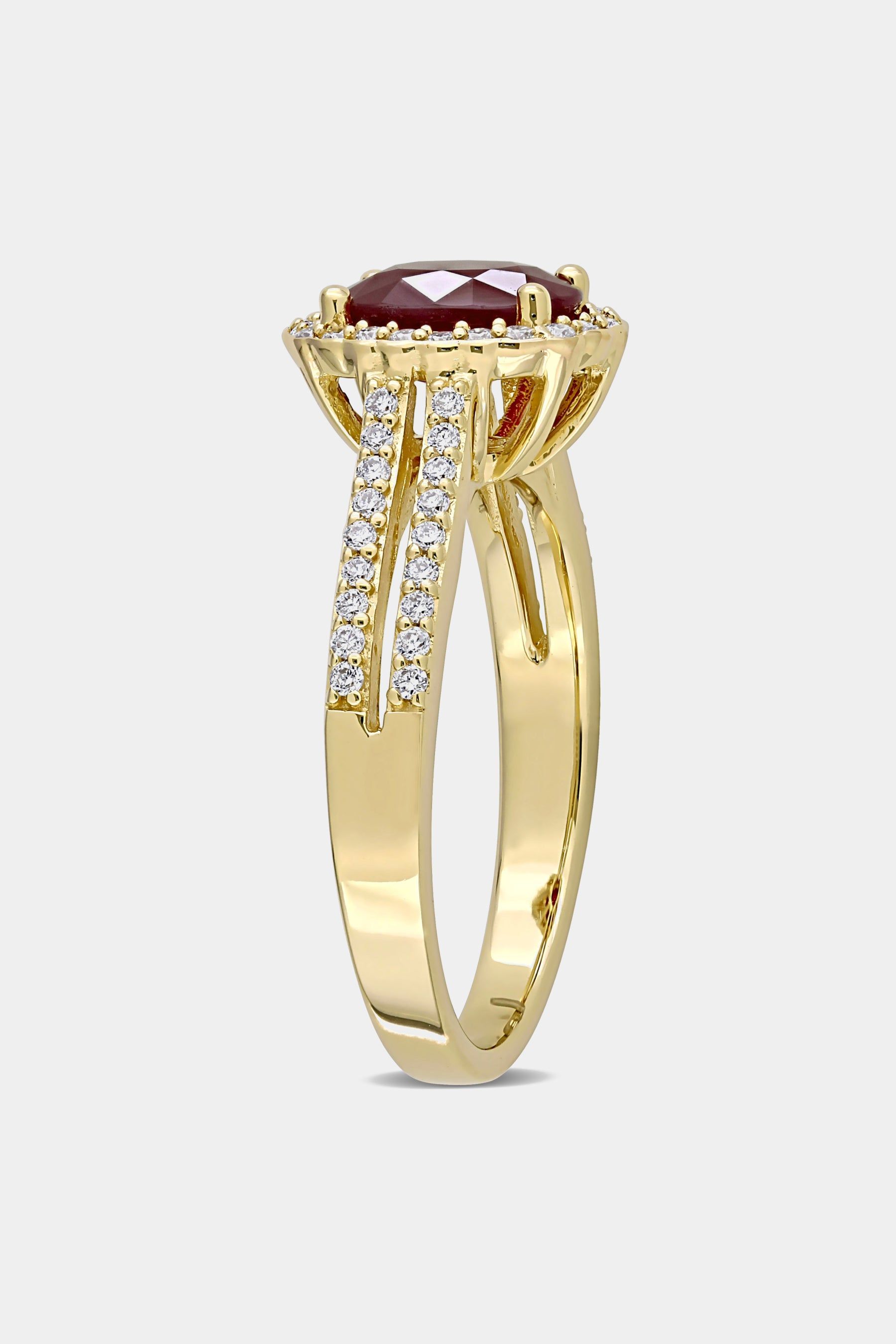 Oval Ruby and Diamond Floral Halo Double Row Ring in 14k Yellow Gold sold by Lord & Taylor product image thumbnail 3