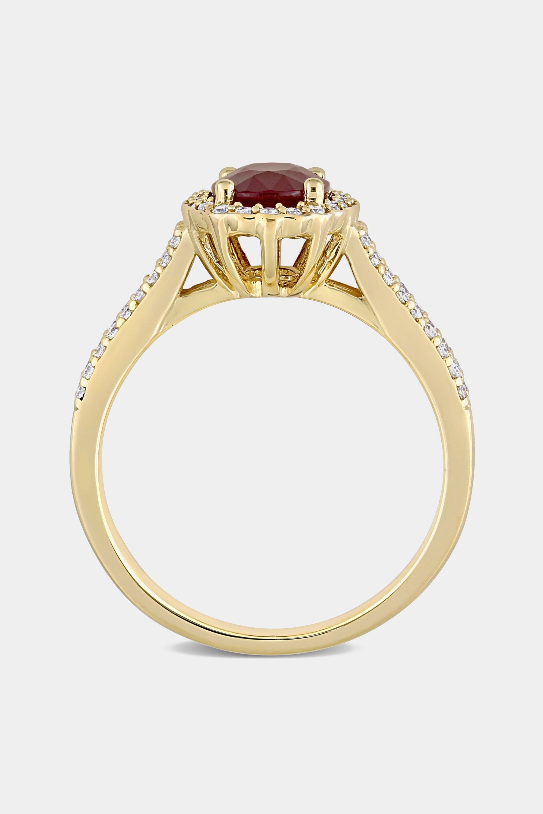 Oval Ruby and Diamond Floral Halo Double Row Ring in 14k Yellow Gold sold by Lord & Taylor product image thumbnail 5