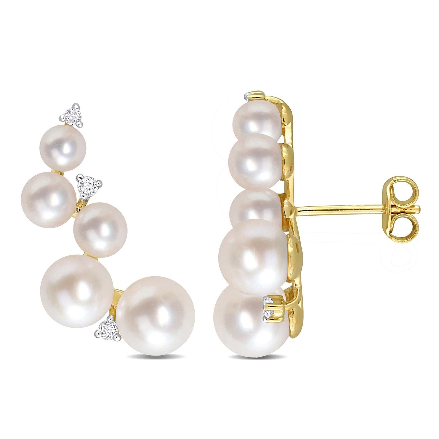 Cultured Freshwater Pearl and White Topaz Climber Earrings sold by Lord & Taylor product image thumbnail 6