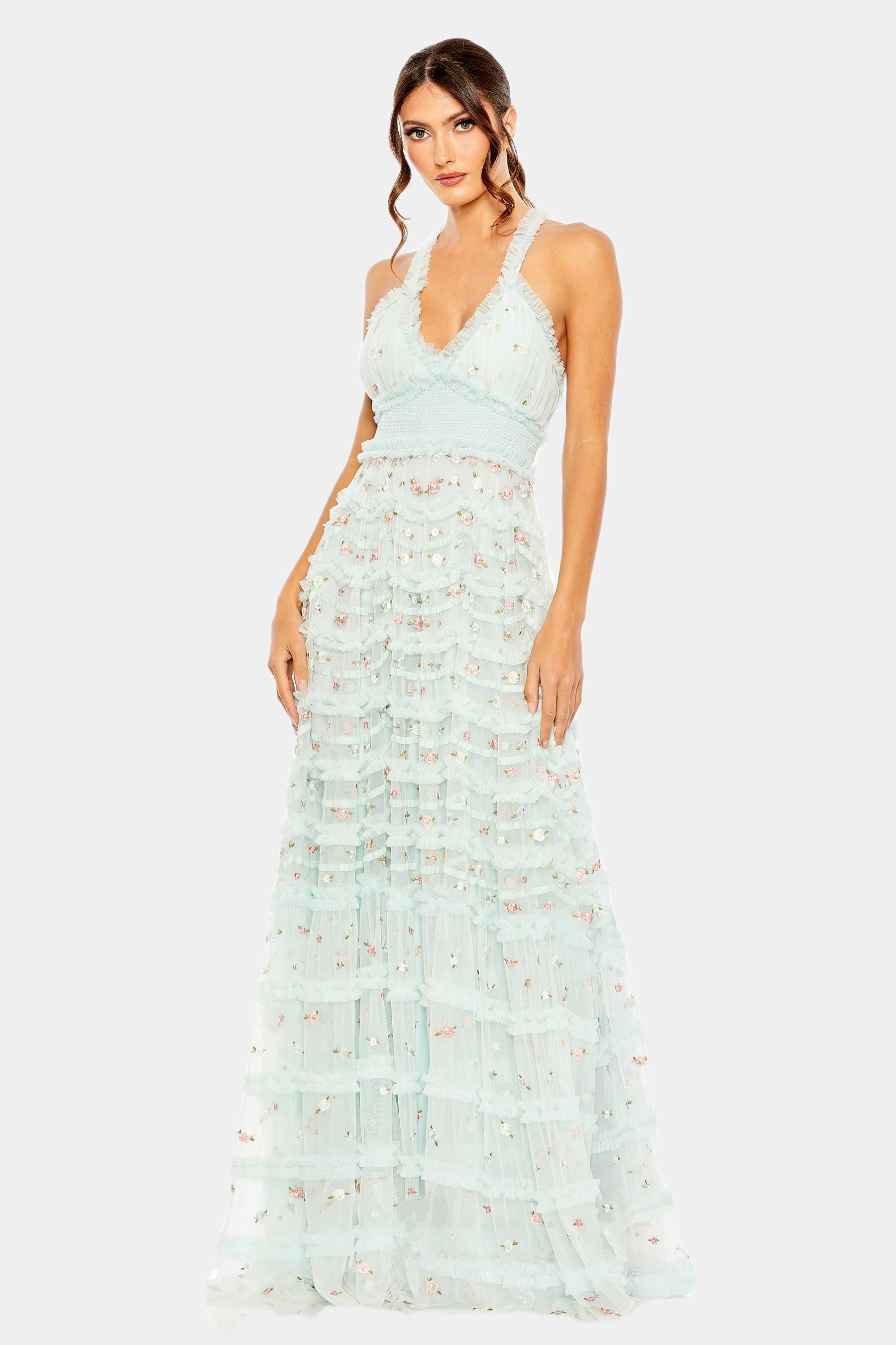 Cross Back Smock Waist Floral Embroidered Gown sold by Lord & Taylor