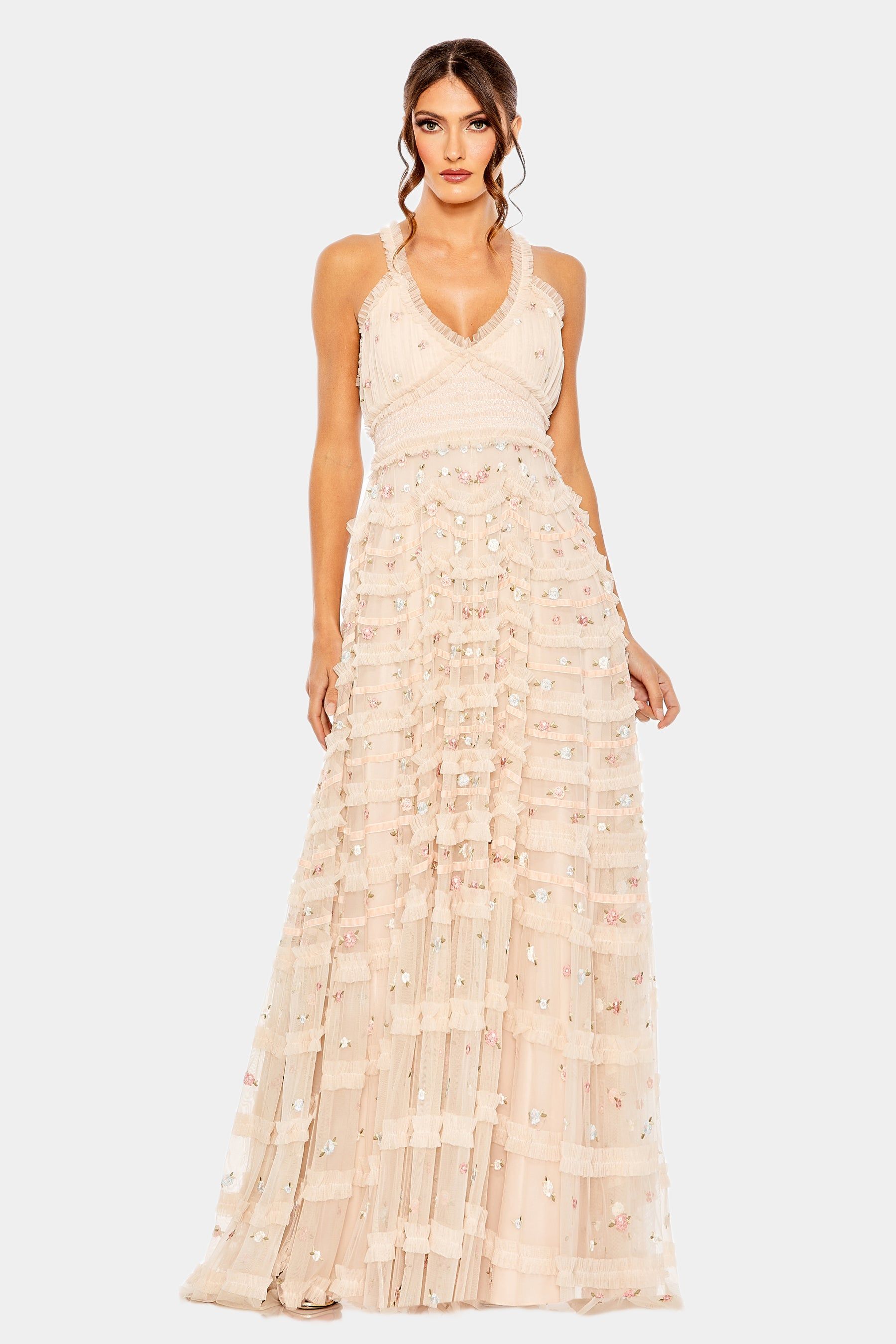 Cross Back Smock Waist Floral Embroidered Gown sold by Lord & Taylor product image thumbnail 3