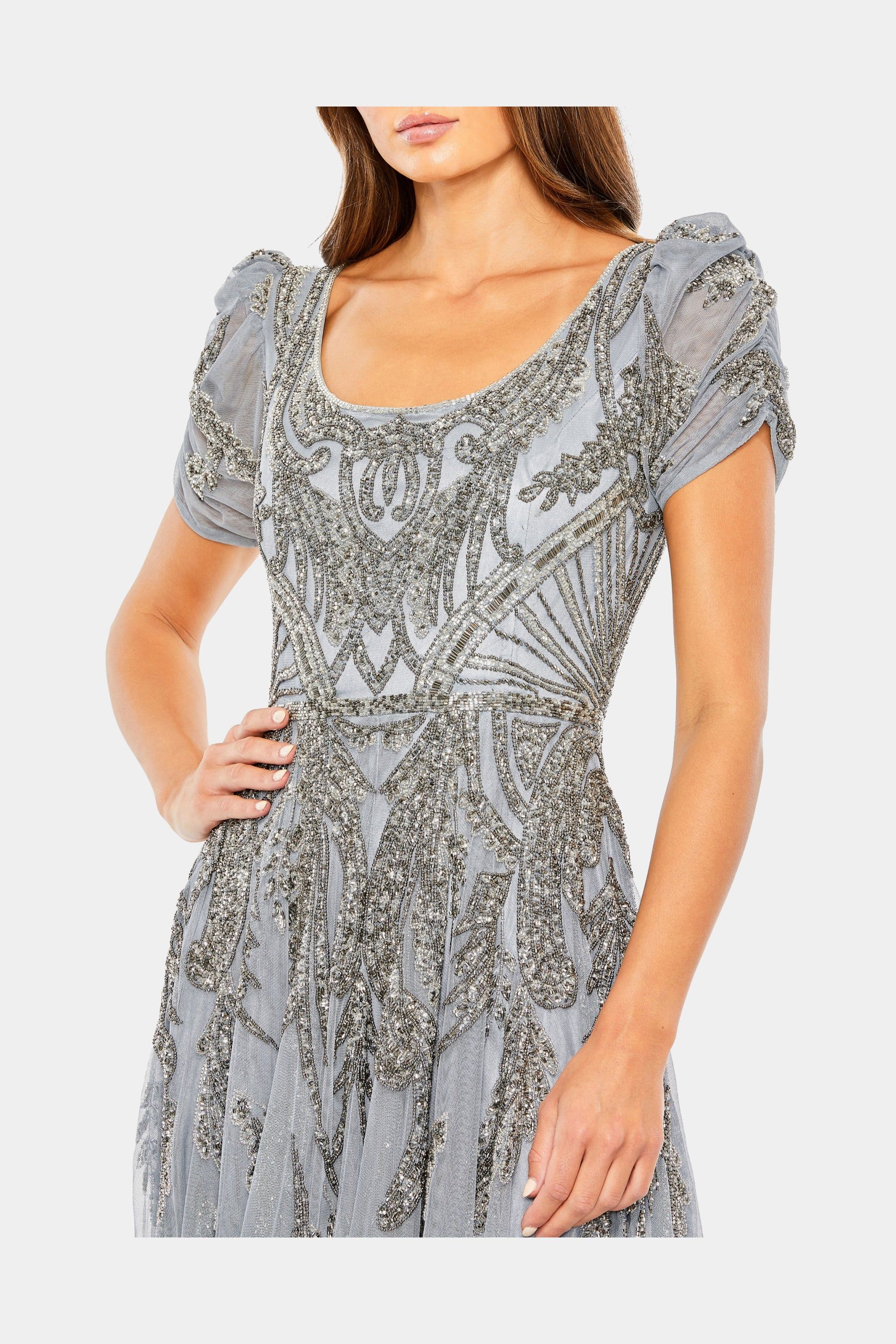 Short Sleeve Beaded Tea Length Dress sold by Lord & Taylor product image thumbnail 4