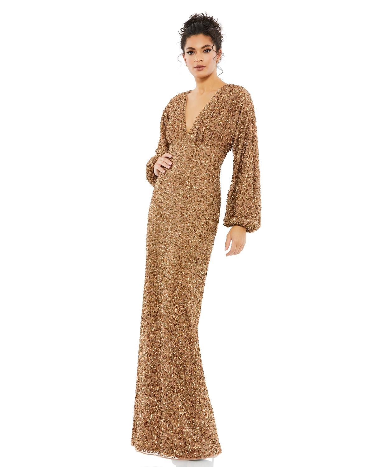 Long Sleeve Empire Waist Sequin Gown sold by Lord & Taylor