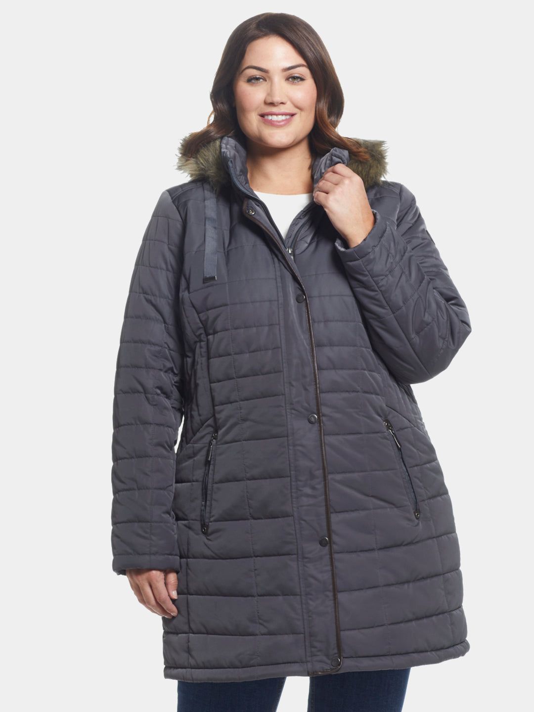 Hooded Parka Faux Leather Piping sold by Lord & Taylor