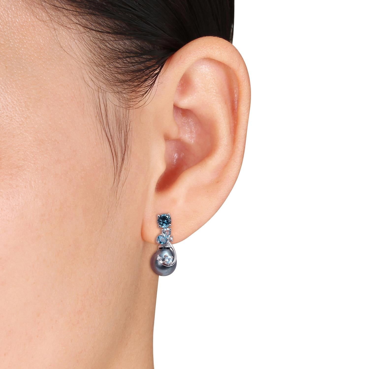 14k White Gold Cultured Pearl Blue Topaz & Diamond Accent Earrings sold by Lord & Taylor product image thumbnail 3
