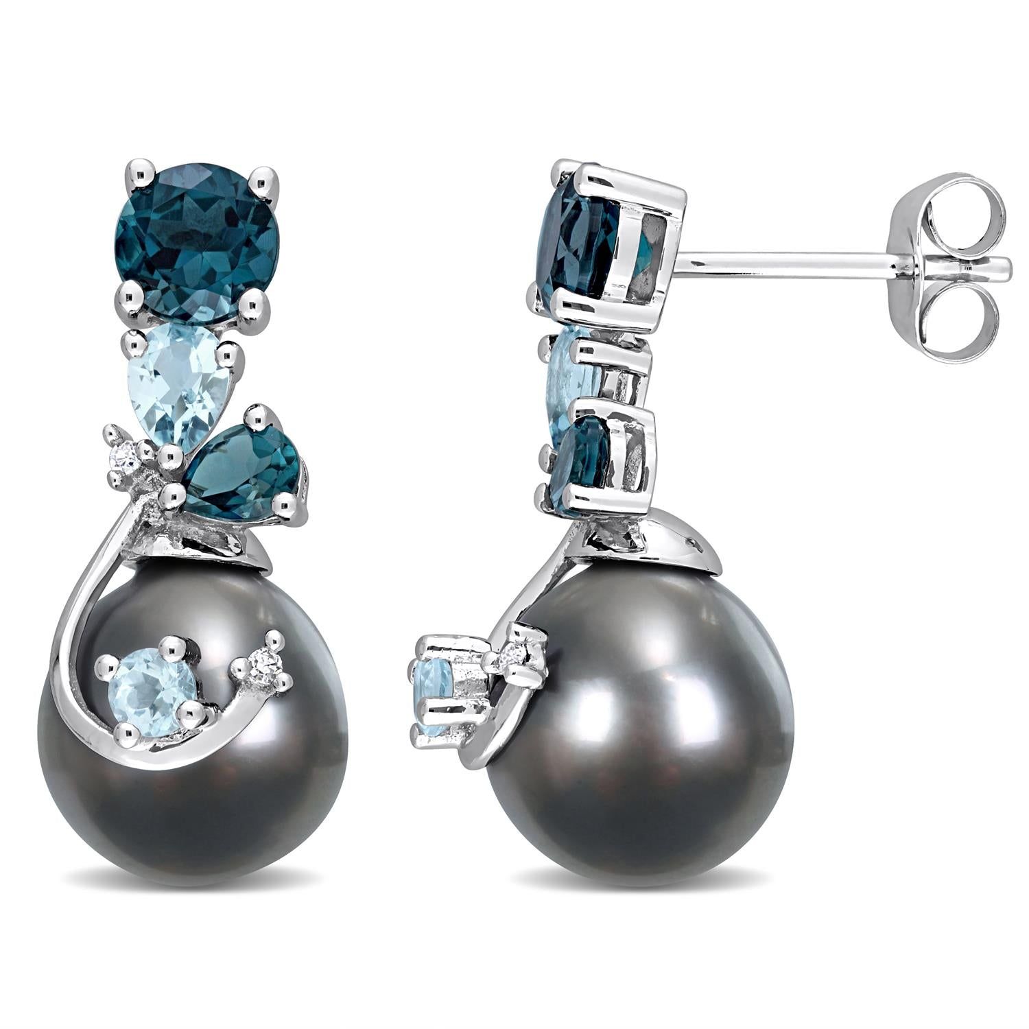14k White Gold Cultured Pearl Blue Topaz & Diamond Accent Earrings sold by Lord & Taylor product image thumbnail 6