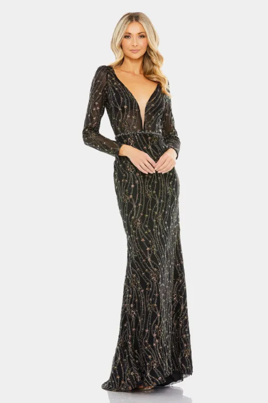 Embellished Long Sleeve Plunge Trumpet Gown sold by Lord & Taylor
