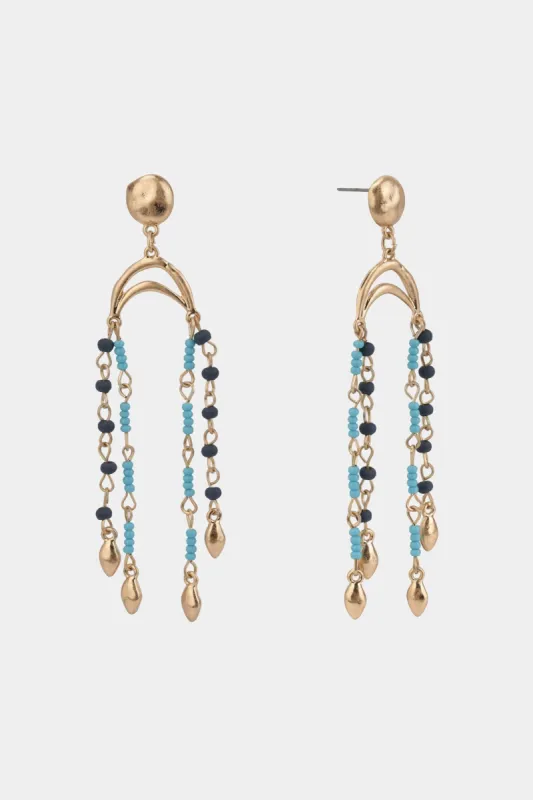 Worn Gold Tone Wood Bead and Seedbead Drop Earrings sold by Lord & Taylor