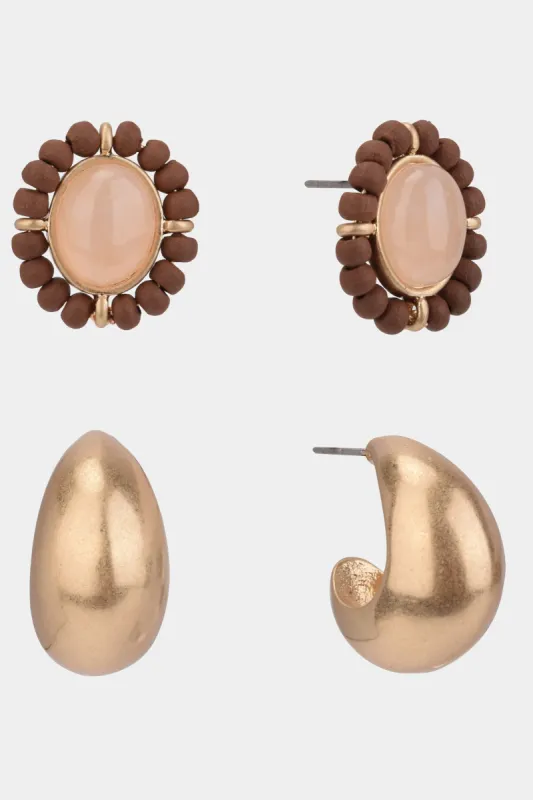 Worn Gold Tone Hoop and Stud Duo Earrings Set sold by Lord & Taylor