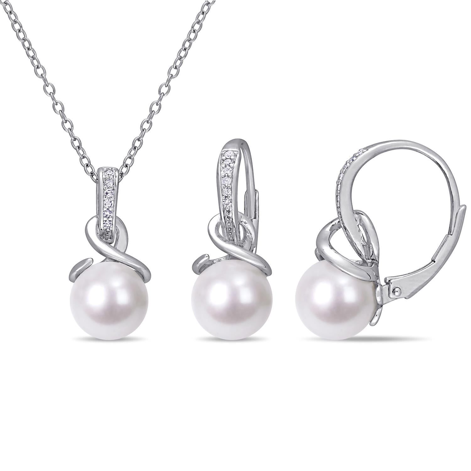 Cultured Freshwater Pearl and Diamond Drop Earrings & Necklace Set sold by Lord & Taylor product image thumbnail 6