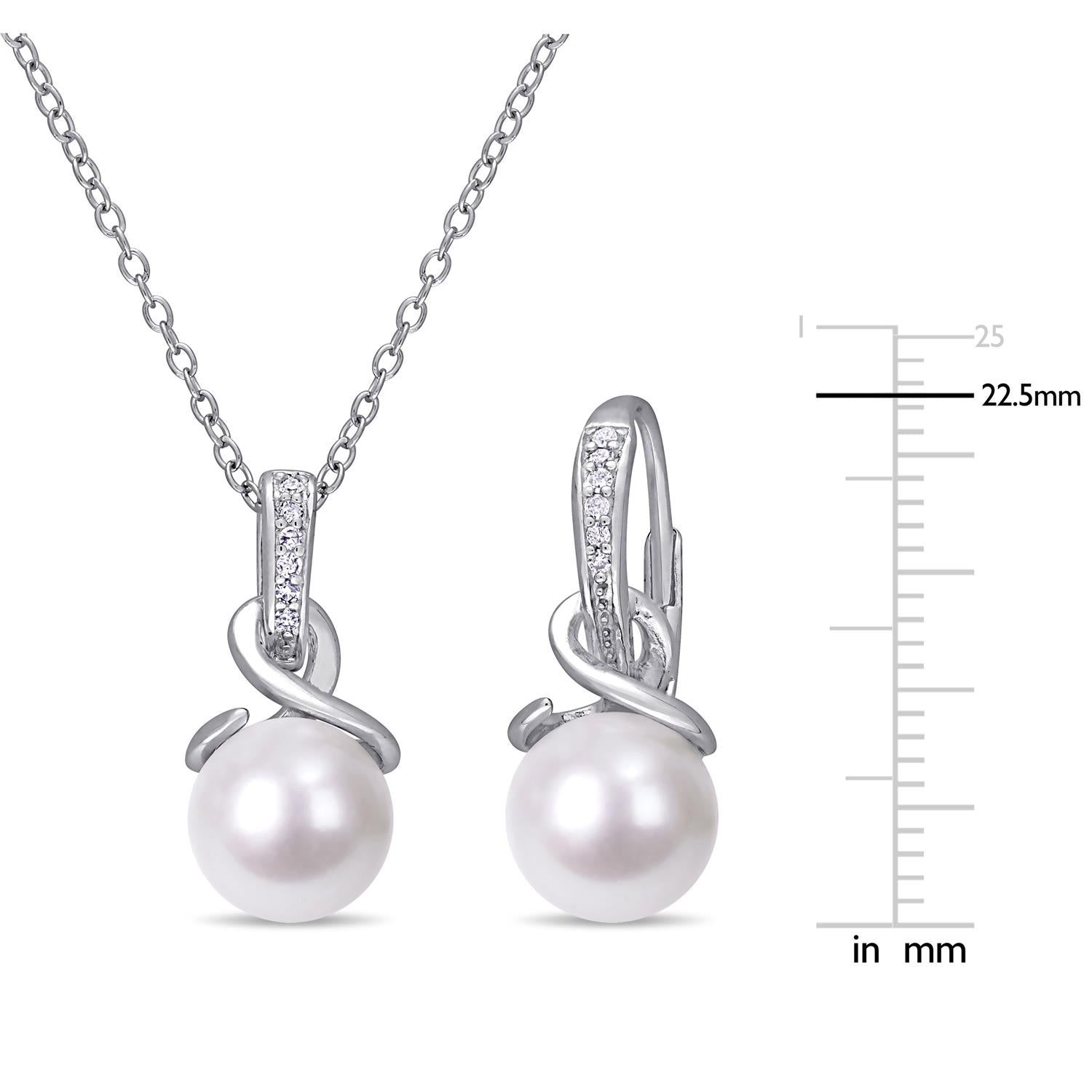 Cultured Freshwater Pearl and Diamond Drop Earrings & Necklace Set sold by Lord & Taylor product image thumbnail 3