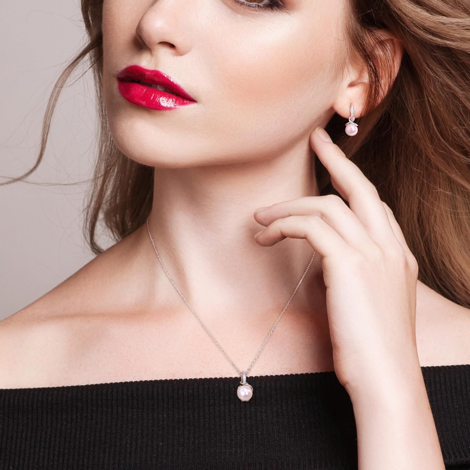 Cultured Freshwater Pearl and Diamond Drop Earrings & Necklace Set sold by Lord & Taylor product image thumbnail 4