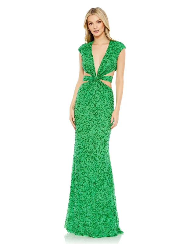 Sequined Cap Sleeveless Plunge Neck Cut Out Gown sold by Lord & Taylor