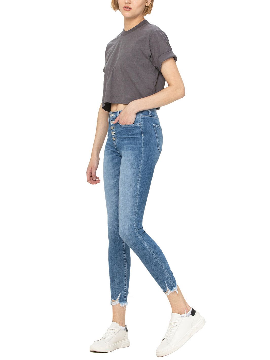Mid Rise Button Up Raw Hem Crop Skinny Jean sold by Lord & Taylor product image thumbnail 3