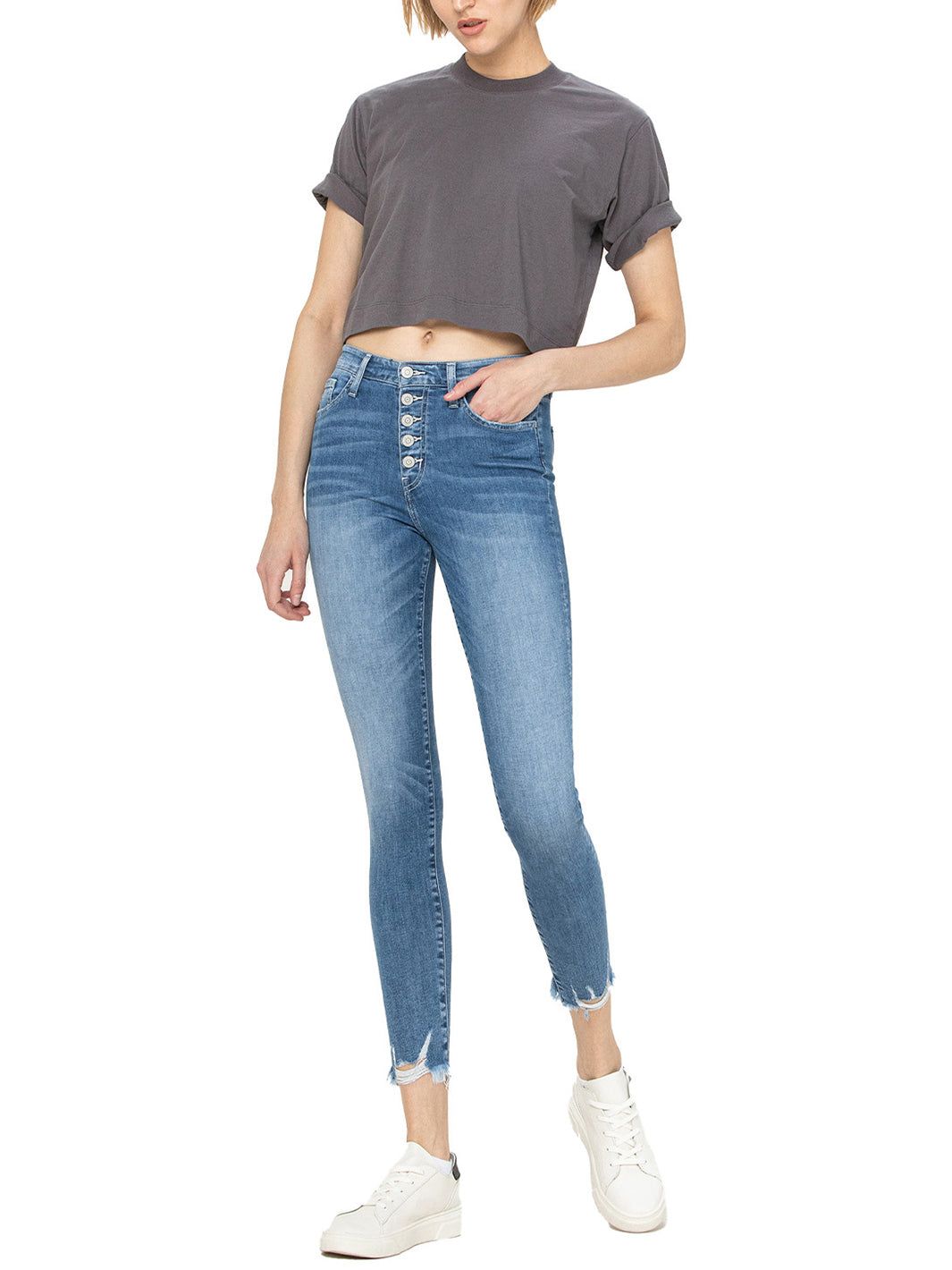 Mid Rise Button Up Raw Hem Crop Skinny Jean sold by Lord & Taylor product image thumbnail 7