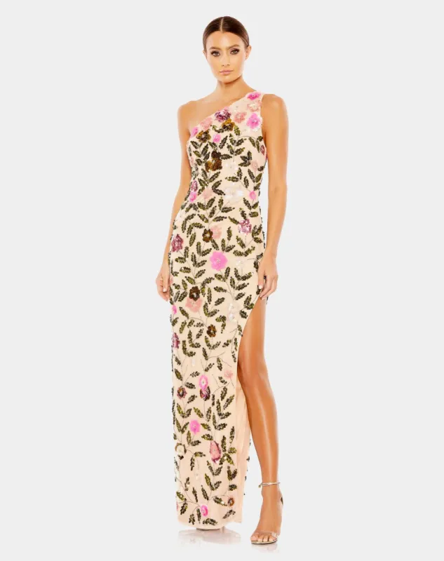 Floral Sequined One Shoulder Column Gown sold by Lord & Taylor