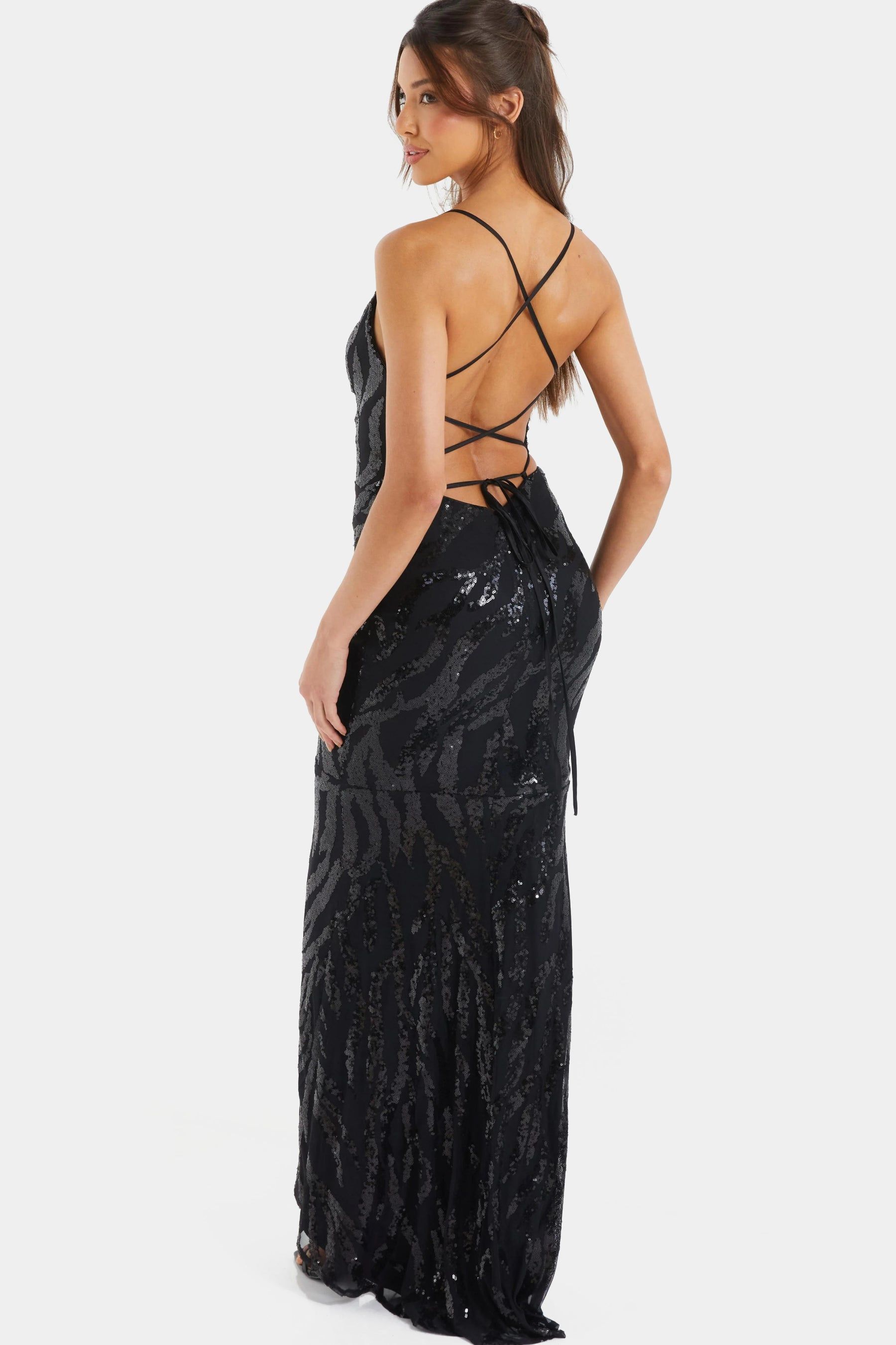 Sequin Cross Back Evening Dress sold by Lord & Taylor product image thumbnail 4