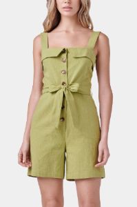 Sleeveless Button-Front Self Tie Linen Romper sold by Lord & Taylor