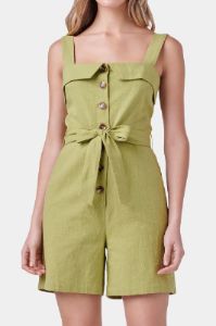 Sleeveless Button-Front Self Tie Linen Romper sold by Lord & Taylor