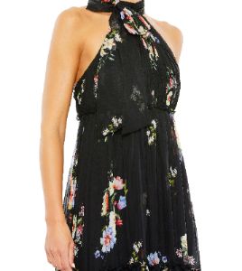 Floral Print Ruched Tiered High Neck Bow Gown sold by Lord & Taylor