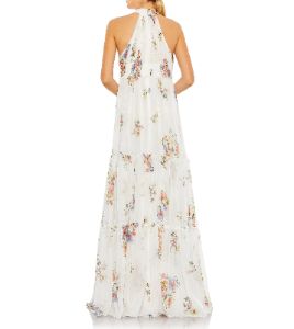Floral Print Ruched Tiered High Neck Bow Gown sold by Lord & Taylor