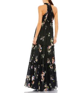Floral Print Ruched Tiered High Neck Bow Gown sold by Lord & Taylor
