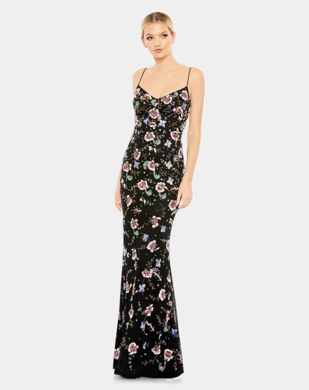 Embellished Spaghetti Strap Lace Up Gown sold by Lord & Taylor