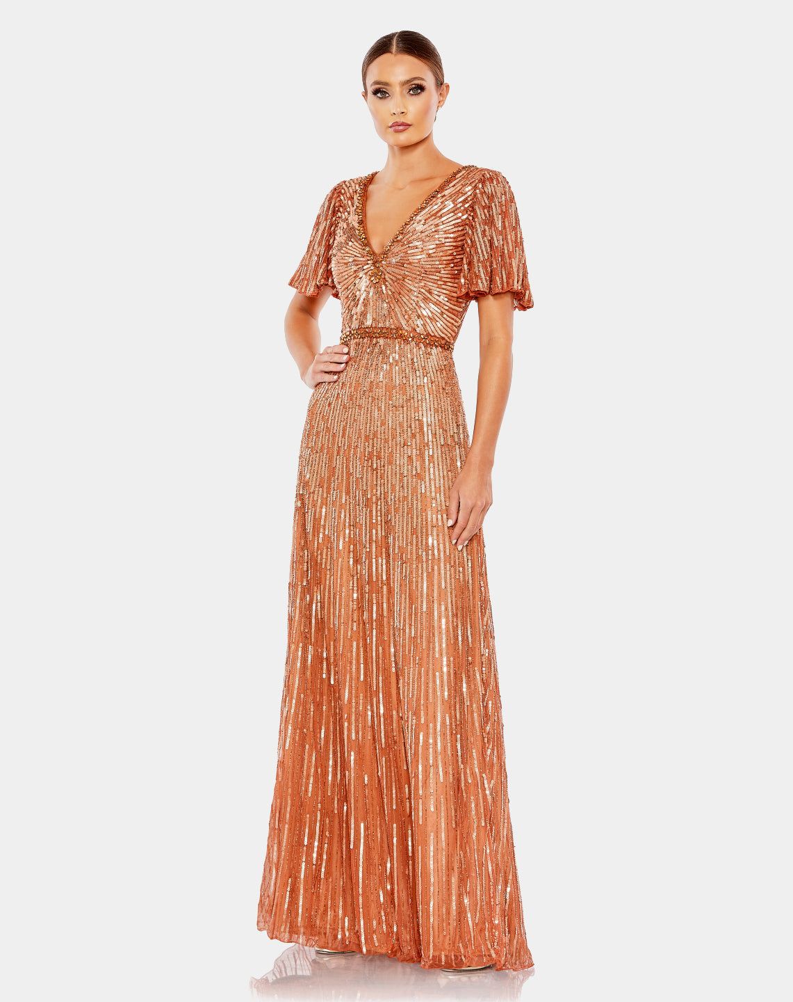 Embellished V Neck Butterfly Sleeve Column Gown sold by Lord & Taylor