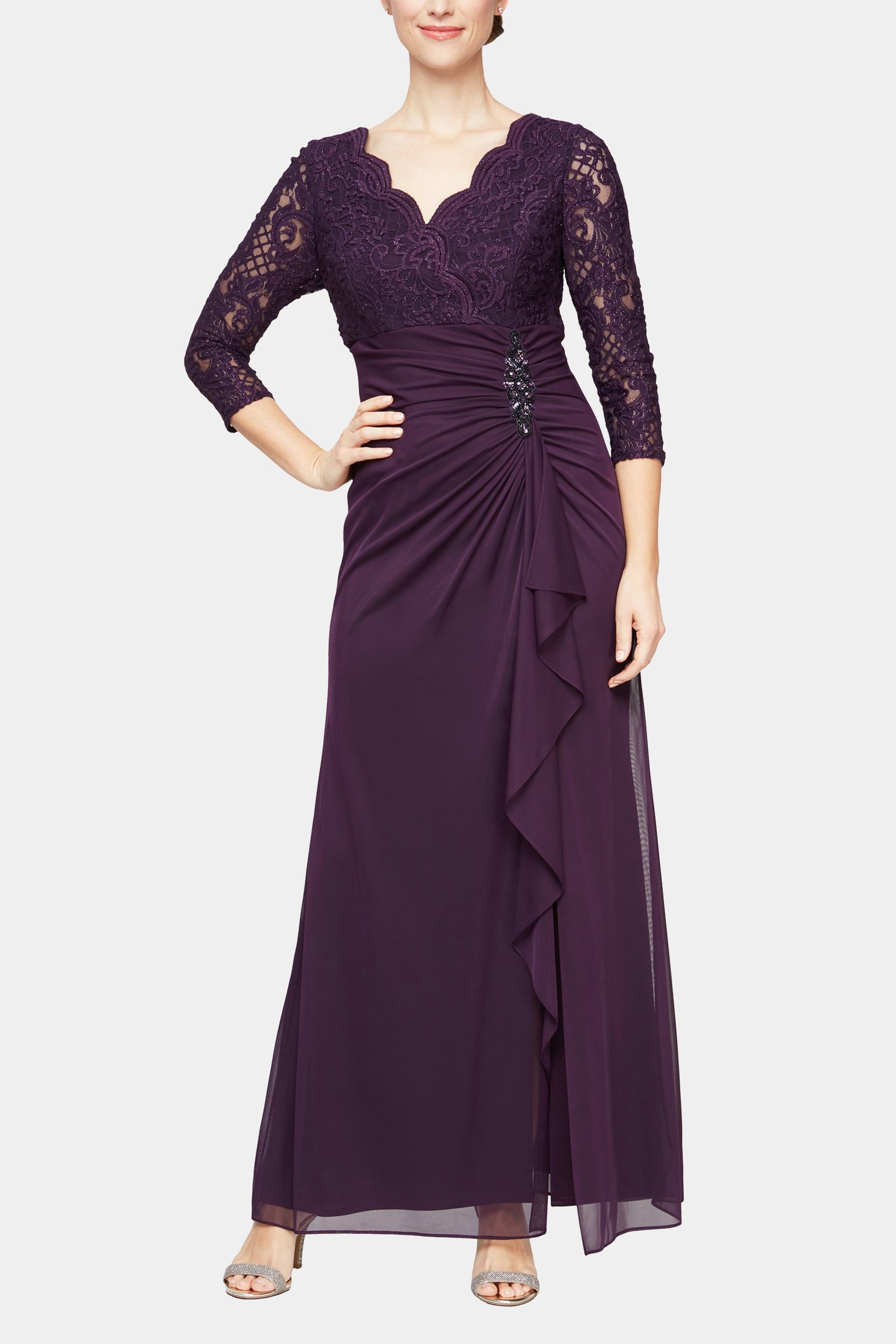 Long Empire Waist Lace & Mesh A-Line Dress sold by Lord & Taylor