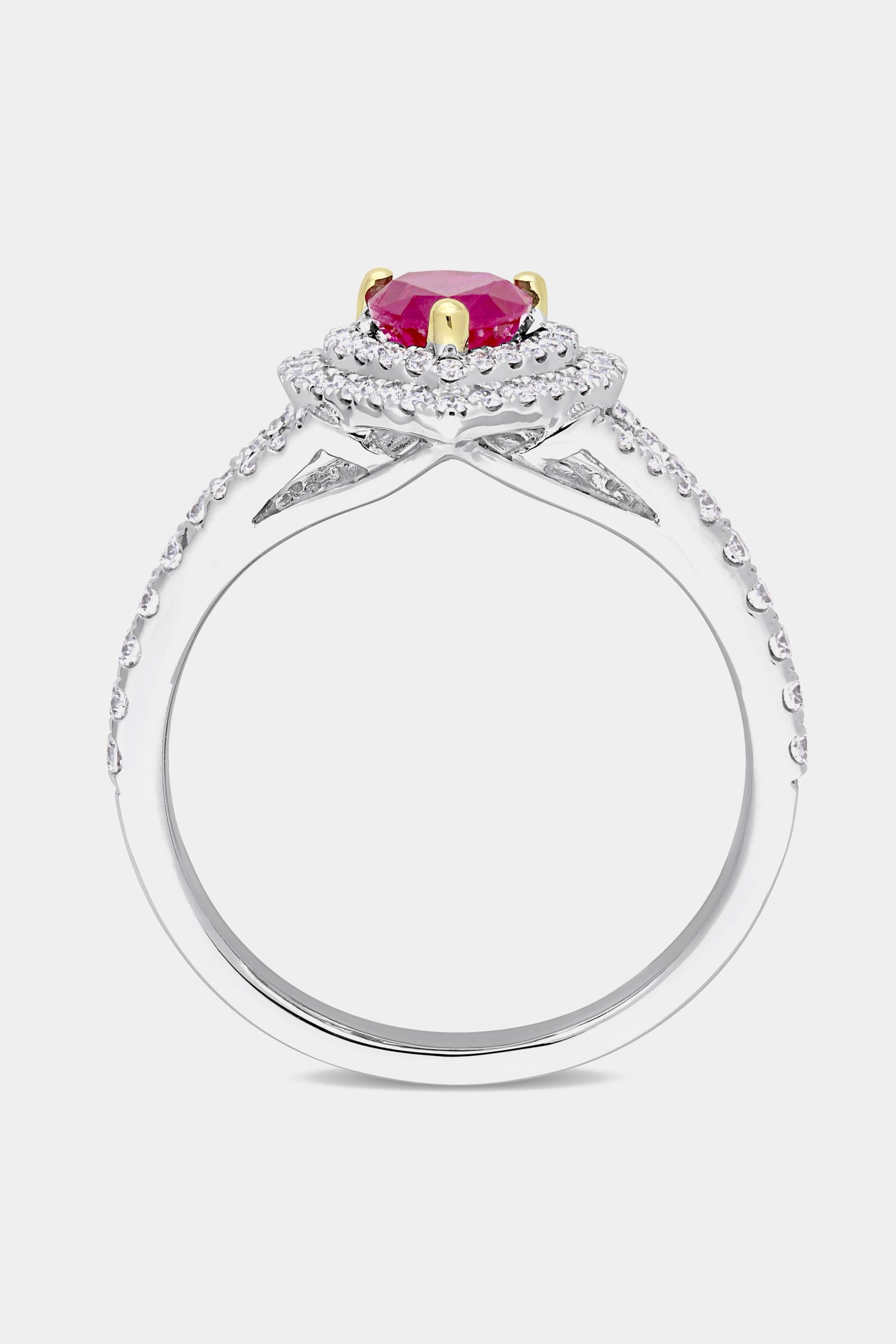 Ruby and Diamond Heart Double Halo Ring in 14k White Gold with Yellow Gold Prongs sold by Lord & Taylor product image thumbnail 5