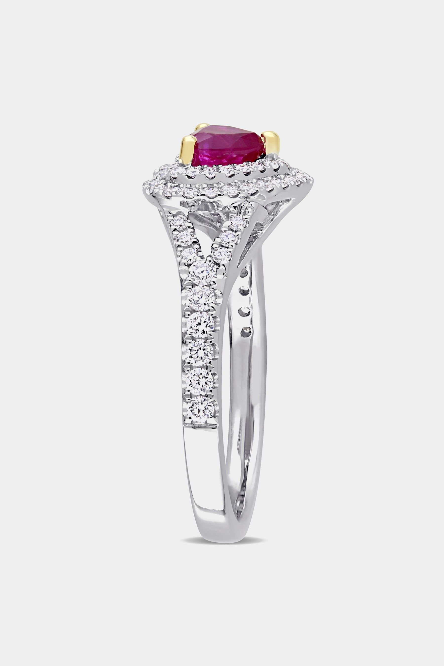 Ruby and Diamond Heart Double Halo Ring in 14k White Gold with Yellow Gold Prongs sold by Lord & Taylor product image thumbnail 2