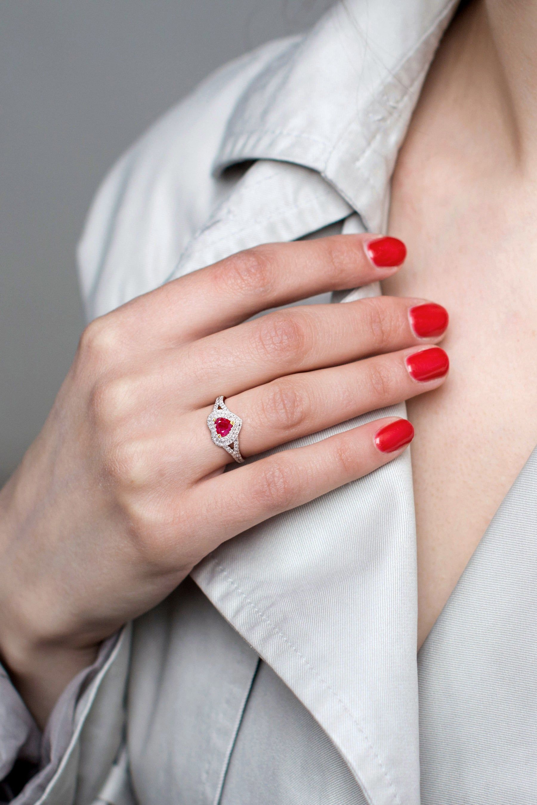 Ruby and Diamond Heart Double Halo Ring in 14k White Gold with Yellow Gold Prongs sold by Lord & Taylor product image thumbnail 6